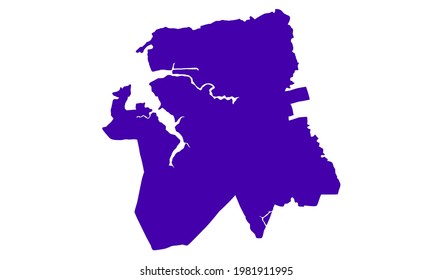 blue silhouette map of the city of Sao Luis in Brazil