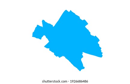 blue silhouette of a map of the city of Yazd in central Iran on a white background