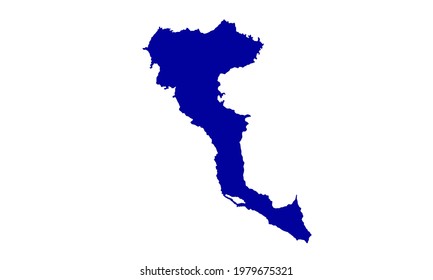 Blue silhouette map of the island of Corfu in Greece