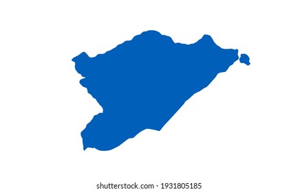 Blue silhouette of a map of the Lautem district in Timor Leste on a white background