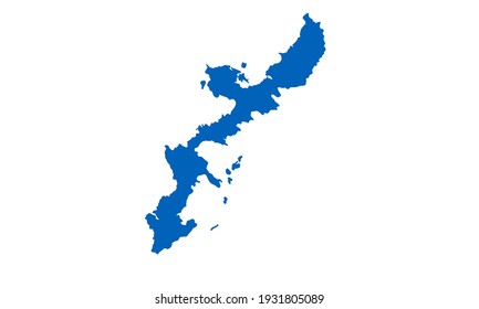 Blue silhouette of a map of Okinawa in Japan on a white background