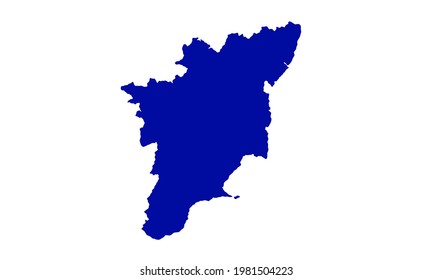Blue silhouette map of the state of Tamil Nadu in India
