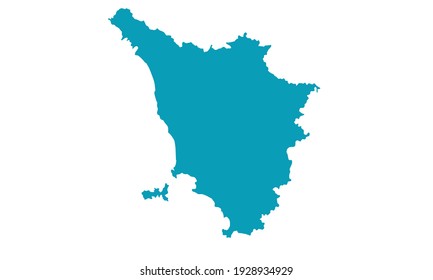 Blue silhouette of map of Tuscany in Italy on white background
