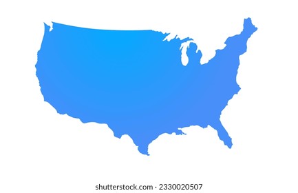 Blue Silhouette Map of USA, American Continent Region