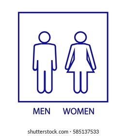 Blue silhouette men and women icon in blue square. Sign restroom women and men. Icon public toilette and bathroom for hygiene. Template for poster,sign. Flat vector image. Vector illustration