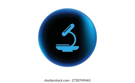 Una silueta azul de un microscopio dentro de una esfera azul brillante y oscura sobre un fondo blanco. Formato de Vector escalable apto para medios impresos y digitales.