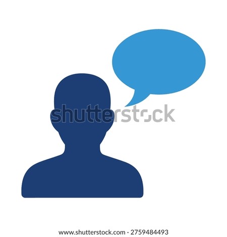 A blue silhouette of a person with a speech bubble