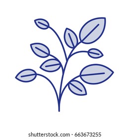 blue silhouette of plant with branches and leaves vector illustration