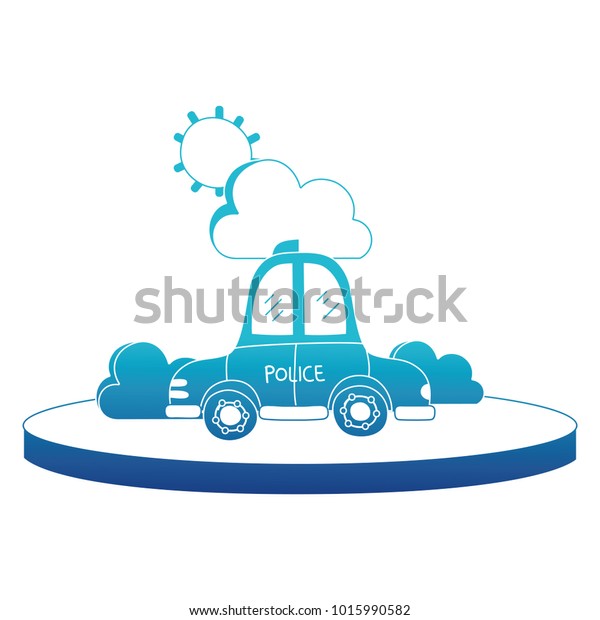 blue\
silhouette police car service with cloud and\
sun