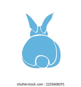 Silueta azul de conejo (vista posterior) sobre fondo blanco. Ilustración vectorial.