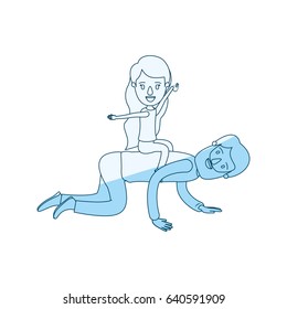 blue silhouette shading caricature bearded father with girl playing the horse on his back vector illustration