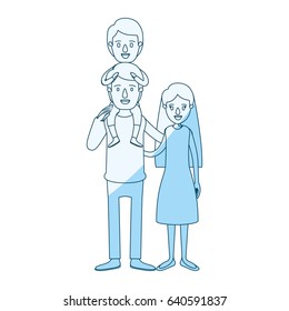 blue silhouette shading caricature family mother and father with boy on his back vector illustration