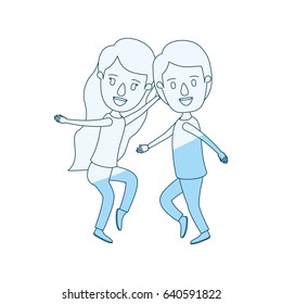 blue silhouette shading caricature full body couple dancing vector illustration