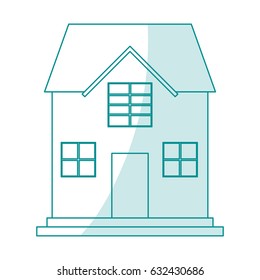 blue silhouette shading cartoon facade confortable house with two floors