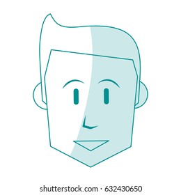 blue silhouette shading cartoon front face man with hairstyle