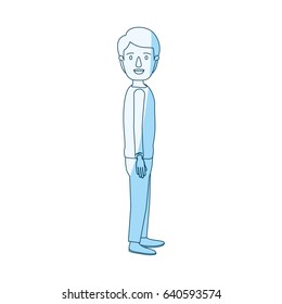 blue silhouette shading cartoon full body guy with hairstyle looking to side vector illustration
