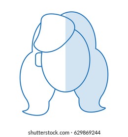 blue silhouette shading faceless front view woman with hairstyle