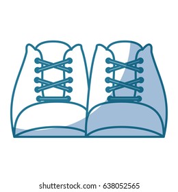 blue silhouette shading of front view shoes with laces vector illustration