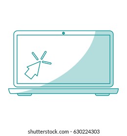 blue silhouette shading laptop computer tech device with pointer arrow