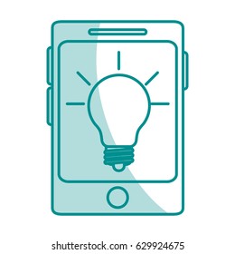 blue silhouette shading of smartphone device with light bulb inside display