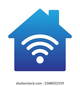 Blue silhouette smart home icon, simple modern digital technology, wi-fi included. Smart home logo with wireless connection concept. Vector flat design for website, symbol, logo, sign, app, UI, EPS 10