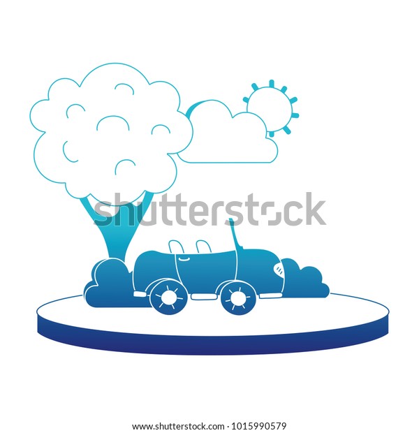 blue\
silhouette sport car in the city with tree and\
cloud