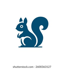 Blue silhouette of a squirrel.