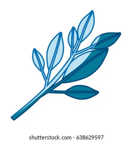 blue silhouette of tree branch with leaves vector illustration