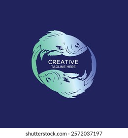 Blue Silhouette Two koi Fish on blue background design vector