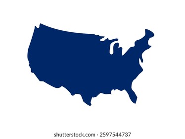 Blue silhouette of the USA map isolated on a white background.