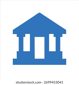 “Flat blue silhouette vector of a heritage or museum building with detailed roofline on white background.”