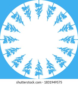 Silhouettes azules de árbol de Navidad. Marco cuadrado. Ilustración vectorial en un fondo blanco.