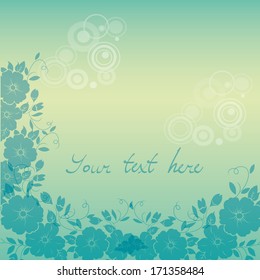 a lot of blue silhouettes of flower and text