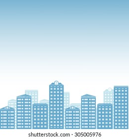 blue silhouettes of houses in the big city