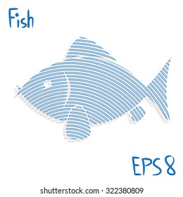 Blue silhouettes of logo fish. Isolated design element for decoration. Can be use for the site, icon, label, emblem.