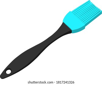 Blue silicone cooking brush isolated on white background. Plastic kitchen brush, kitchen utensil. Vector illustration