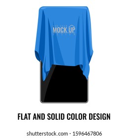 Blue silk cloth covered on smartphone. Cartoon style hand drawn flat and solid color style vector illustration.