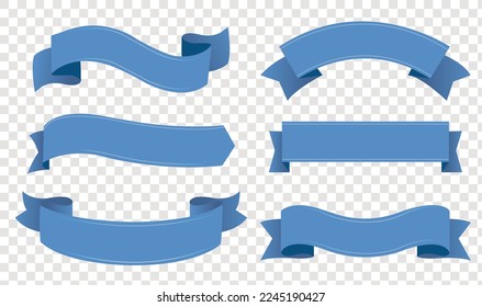 Blue Silk Ribbon Big Set Tranparent Background With Gradient Mesh, Vector Illustration