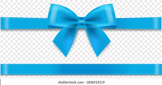 Blue Silk Ribbon And Bow Transparent background With Gradient Mesh, Vector Illustration