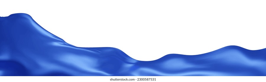 Blue silk textile fabric flag background with copy space. Smooth elegant blue Satin for grand opening ceremony. Blue curtain. 3d vector illustration.