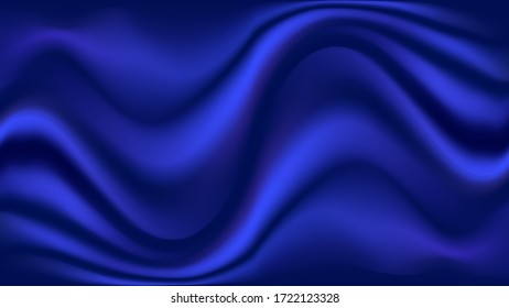 Fondo ondulado de seda azul. Textura satinada suave y brillante, flujo de color azul profundo. Ilustración de vector abstracto