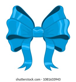 Blue silky ribbon bow. Vector 3d illustration isolated on white background