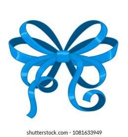 Blue silky ribbon bow. Vector 3d illustration isolated on white background