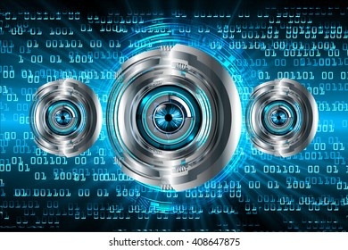 Blue silver abstract hi speed internet technology background illustration. eye scan virus computer