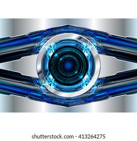 blue silver abstract hi speed internet technology background illustration. eye scan virus computer. motion move. text box. label