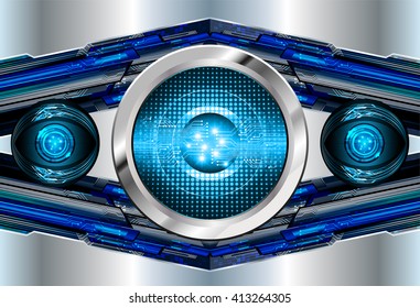 blue silver abstract hi speed internet technology background illustration. eye scan virus computer. motion move. text box. label