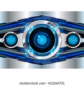 blue silver abstract hi speed internet technology background illustration. eye scan virus computer. motion move. text box. label