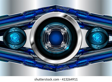 blue silver abstract hi speed internet technology background illustration. eye scan virus computer. motion move. text box. label