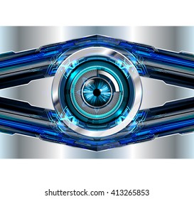blue silver abstract hi speed internet technology background illustration. eye scan virus computer. motion move. text box. label