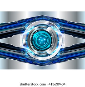 Blue silver abstract hi speed internet technology background illustration. eye scan virus computer. motion move. vector